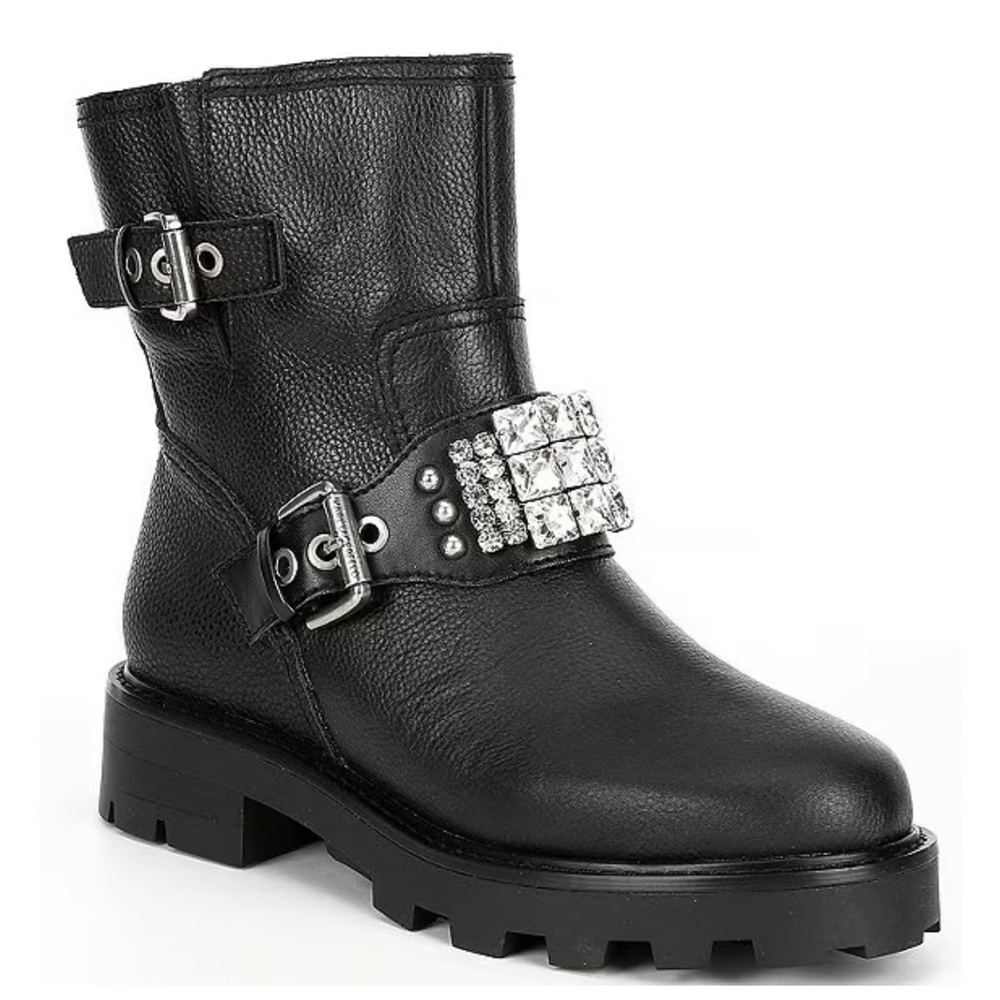 NEW KARL LAGERFELD black leather boots embellished with rhinestones. Unique look